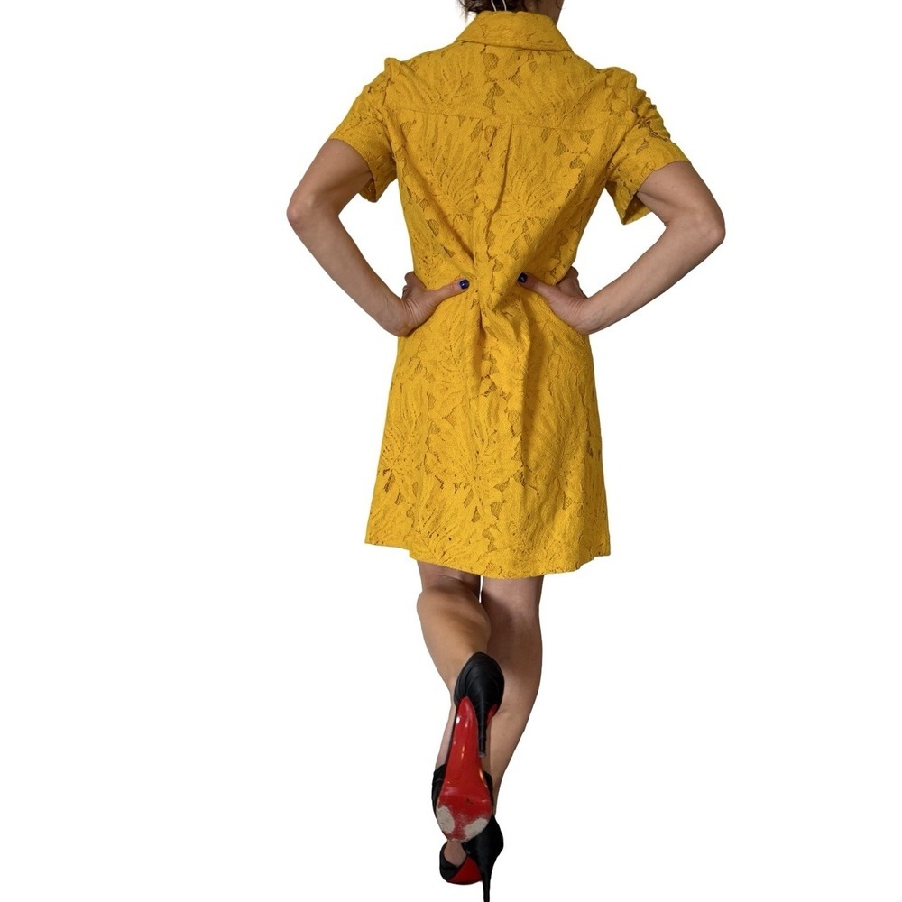 Ted Baker Rille Lace Shirt Dress Short Sleeve Button Down Yellow Mini Women's M - Picture 13 of 16